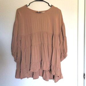 Melloday Tiered Boho Peasant Tunic Blouse, Tan, Light Brown, Medium